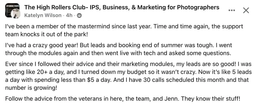 Photography To Profits And High Rollers Testimonial Group Coaching 1024x421