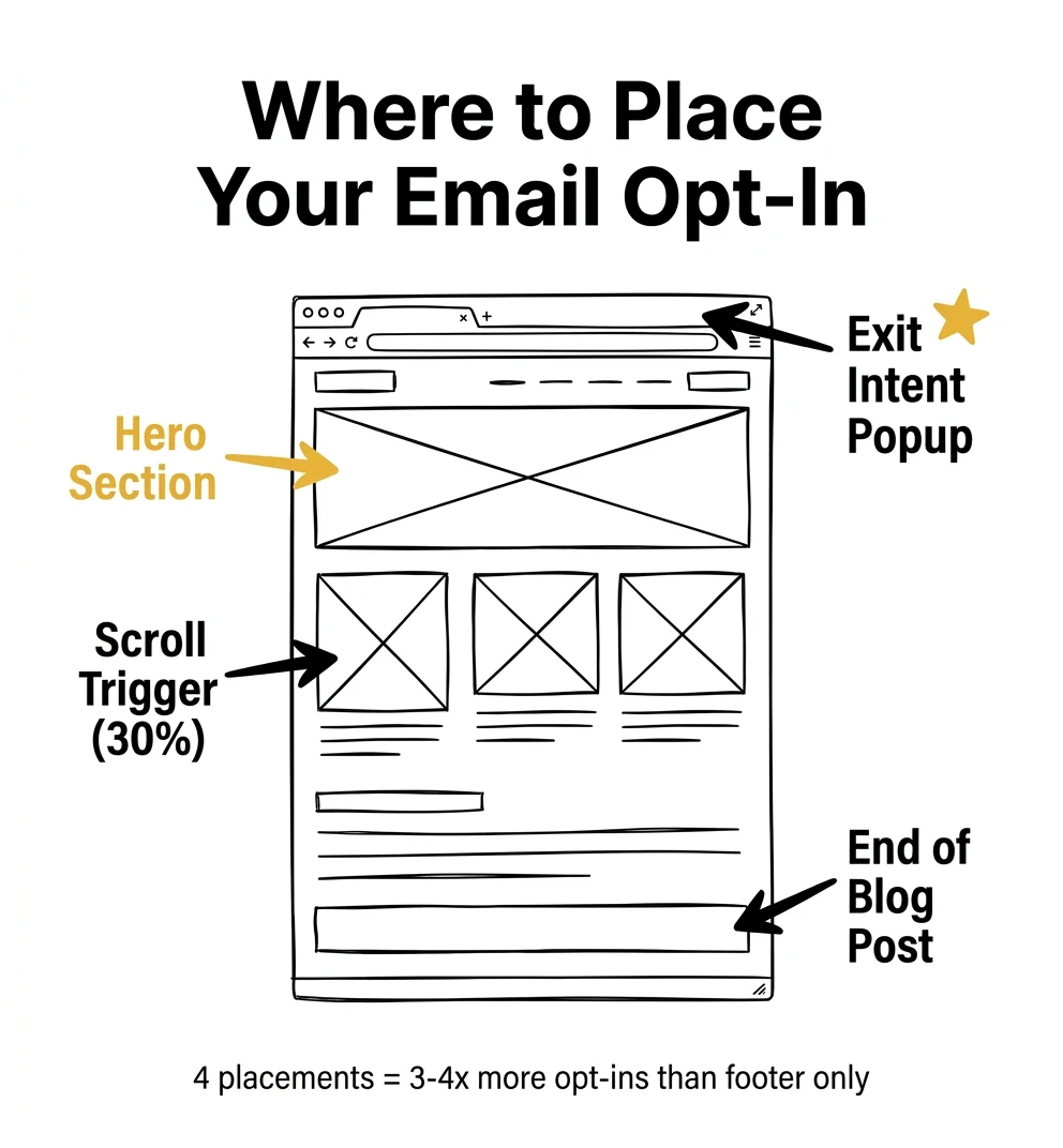 photographer opt-in placement strategy — where to put email signup forms