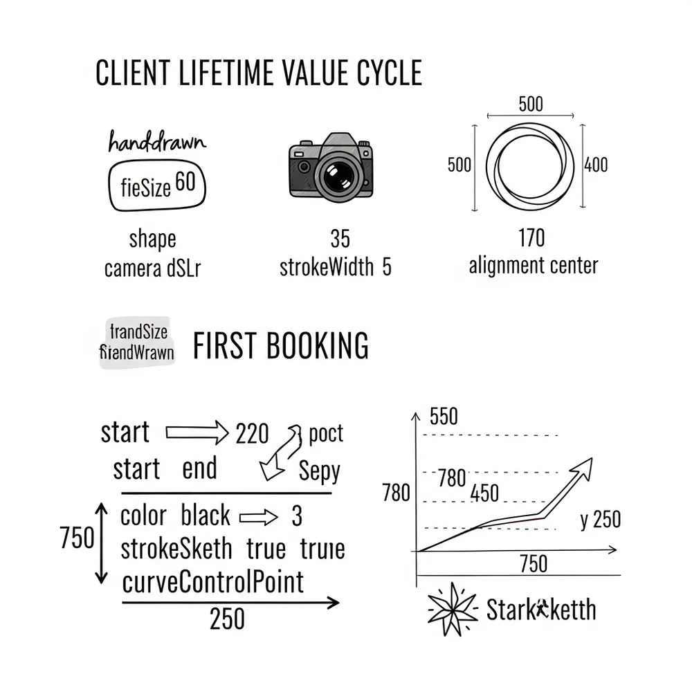 Client lifetime value cycle — first booking to referrals to re-booking