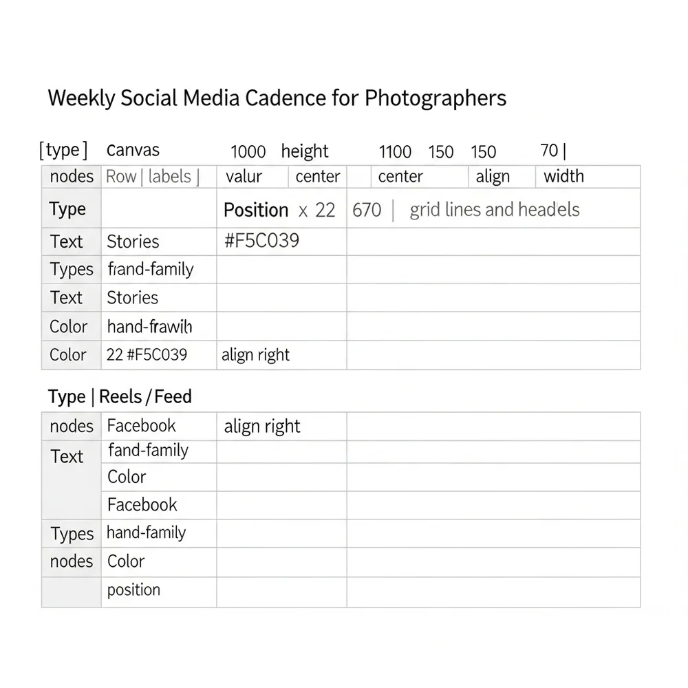 Weekly social media posting cadence for photographers — Stories daily, Reels 3x/week