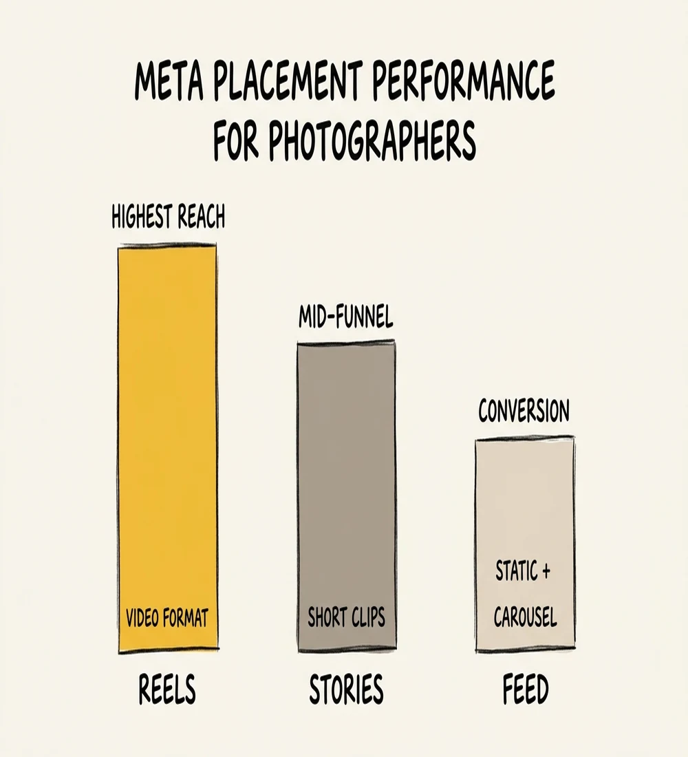 Meta placement performance for photographers — Reels, Stories, Feed comparison