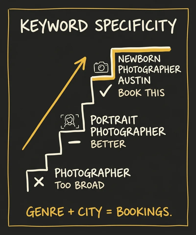Google Ads keyword ladder for photographers — high-intent genre-specific search terms