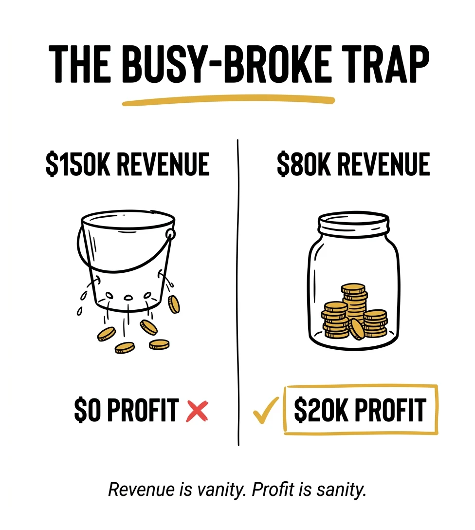 The Busy-Broke Trap: $150K revenue with $0 profit vs $80K revenue with $20K profit