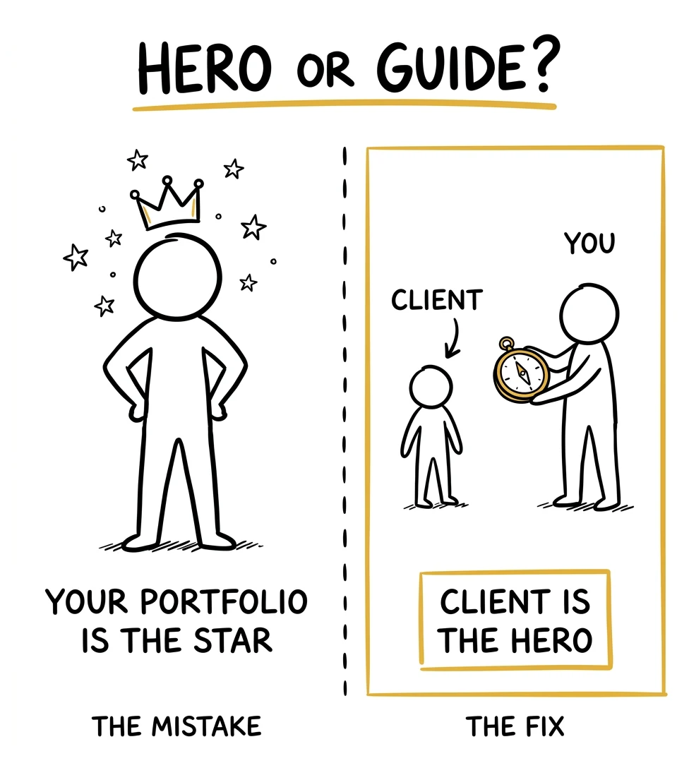 Hero vs Guide framework for photographers infographic