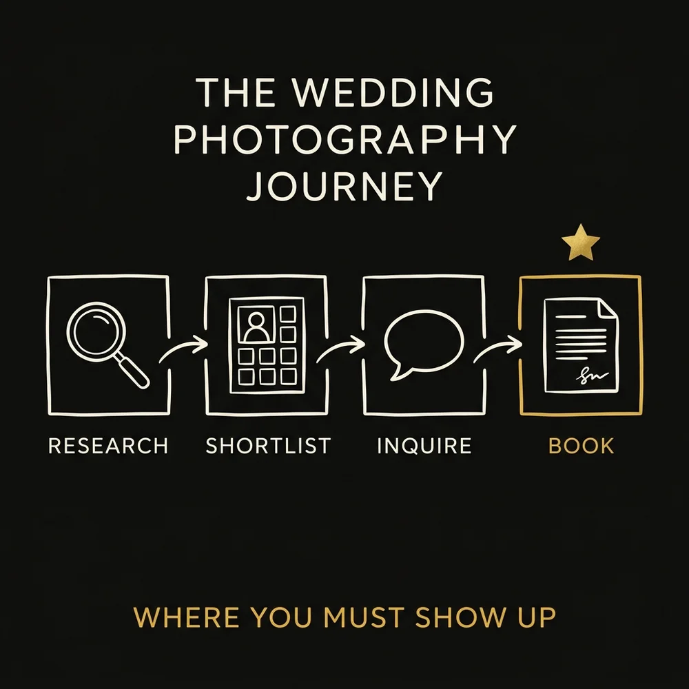 The 4 stages of a couple's wedding planning journey: Dreaming, Researching, Comparing, Deciding