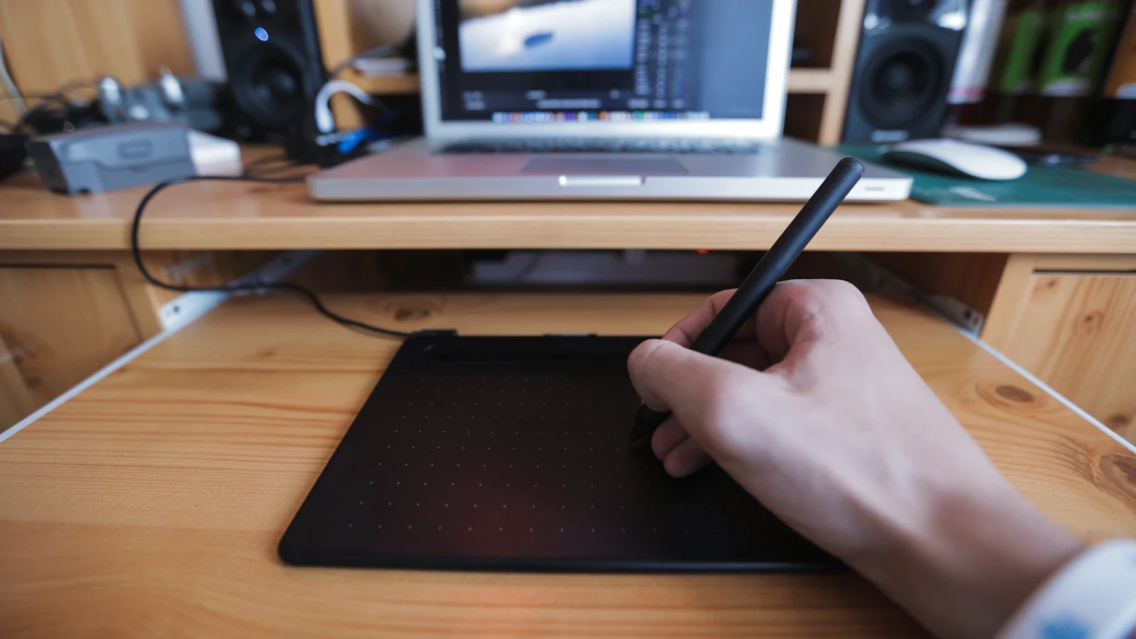 Photographer doing keyword research at computer