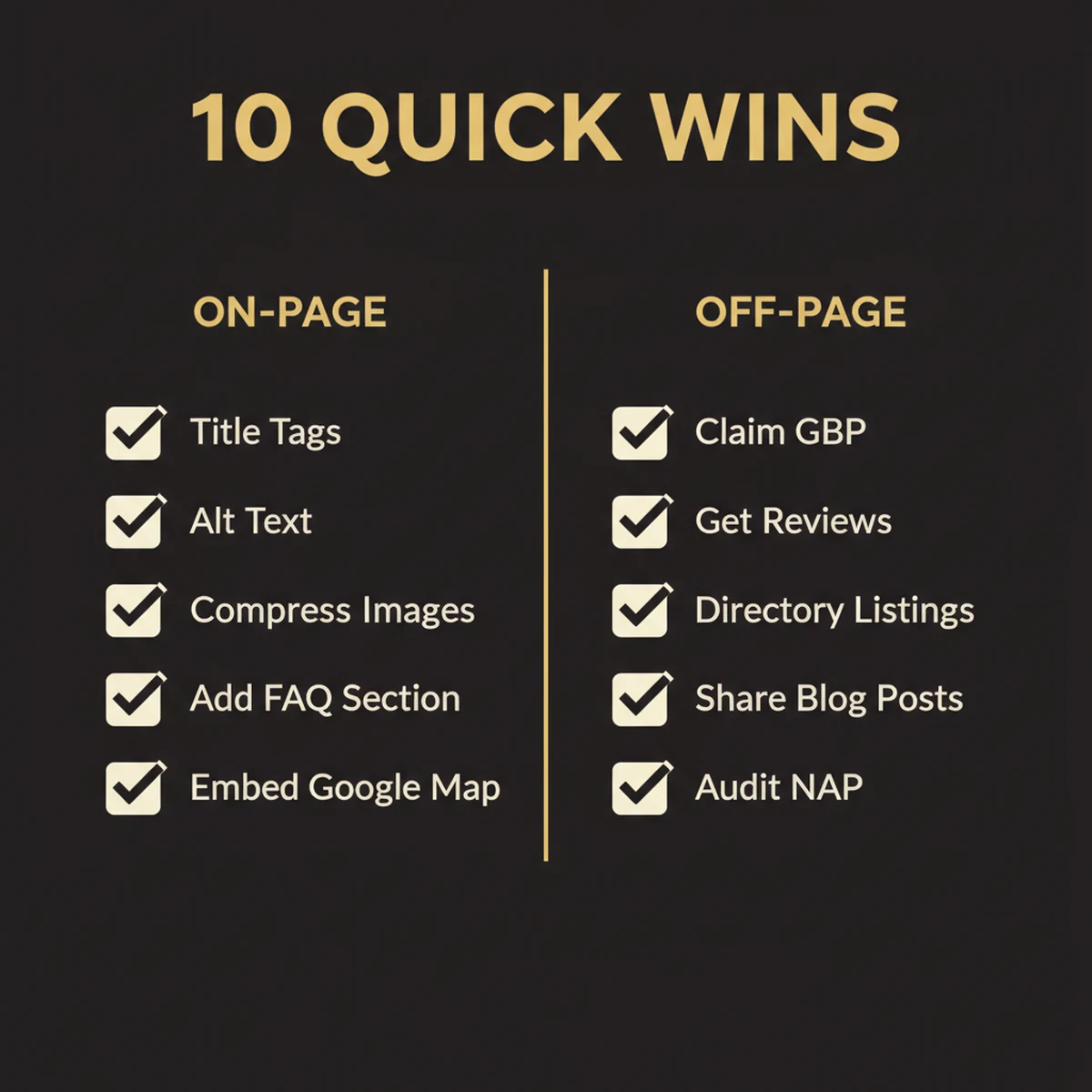infographic: SEO quick wins checklist — on-page and off-page actions for photographers