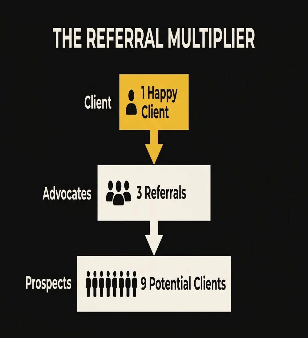 The Referral Multiplier — one happy client generates 9 potential new photography clients