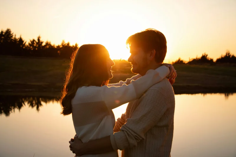 Couple at golden hour engagement session — the front-end offer that converts into wedding bookings