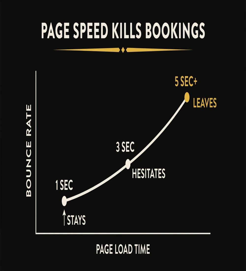 Page load time vs bounce rate infographic — how slow websites lose photography bookings
